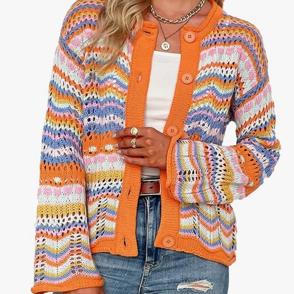 Sweaters - Orange Sherbet Crochet Cardigan NWTS